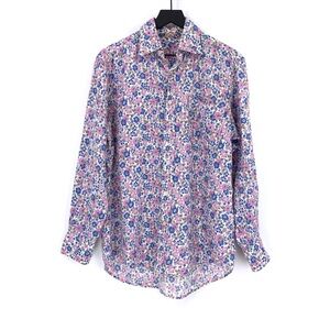 BODEN Linen Floral Button Down Shirt Pink Blue White 8